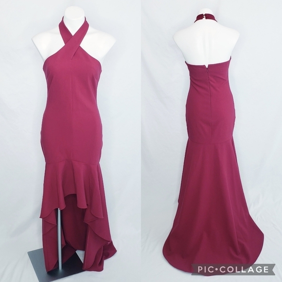 Likely Jenny Formal High Low Halter Gown Dress Berry Red 6 - Picture 2 of 12